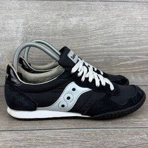 Saucony Bullet Black Leather Nylon Womens Sz 8 Low Top Lace Up Running Sneakers
